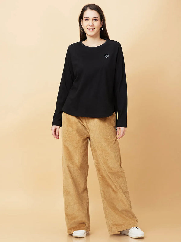 Black Easy Fit Women's Cotton T-Shirt By Being Human Clothing