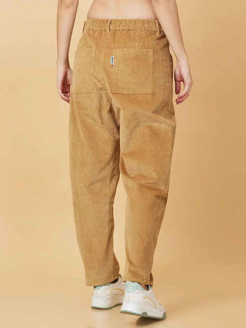 Beige Easy Fit Women's Cotton Track Pants By Being Human Clothing